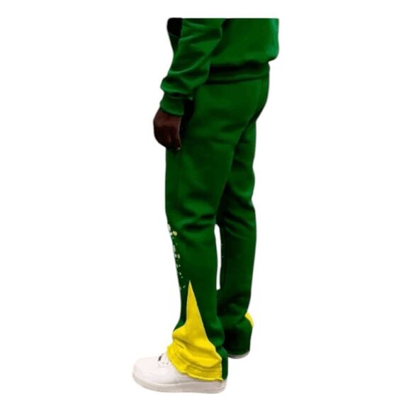 SBL Struck By Love Flare Leg Jogger Pants Green Yellow Fleece Knit Colorblock S - Picture 3 of 8